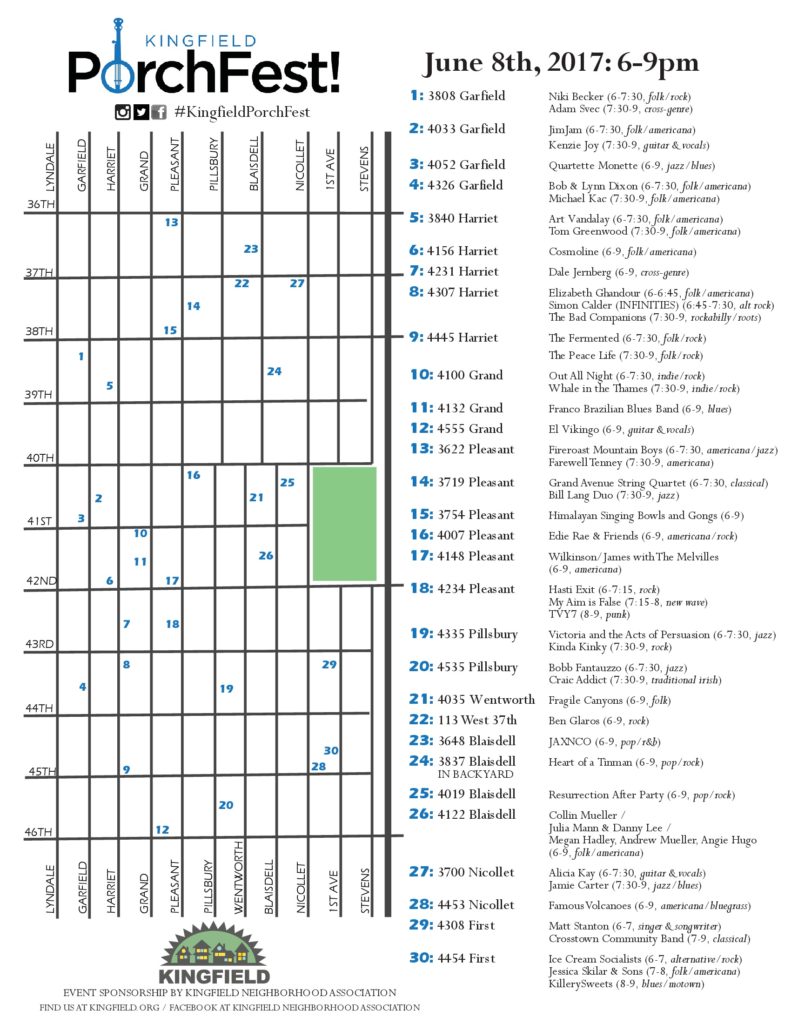 Kingfield PorchFest Map 2017